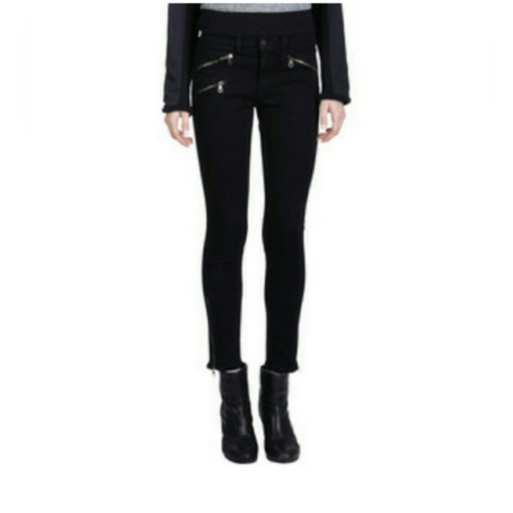 $228 Rag & Bone Zip Black Kensington Moto Jeans Size 28